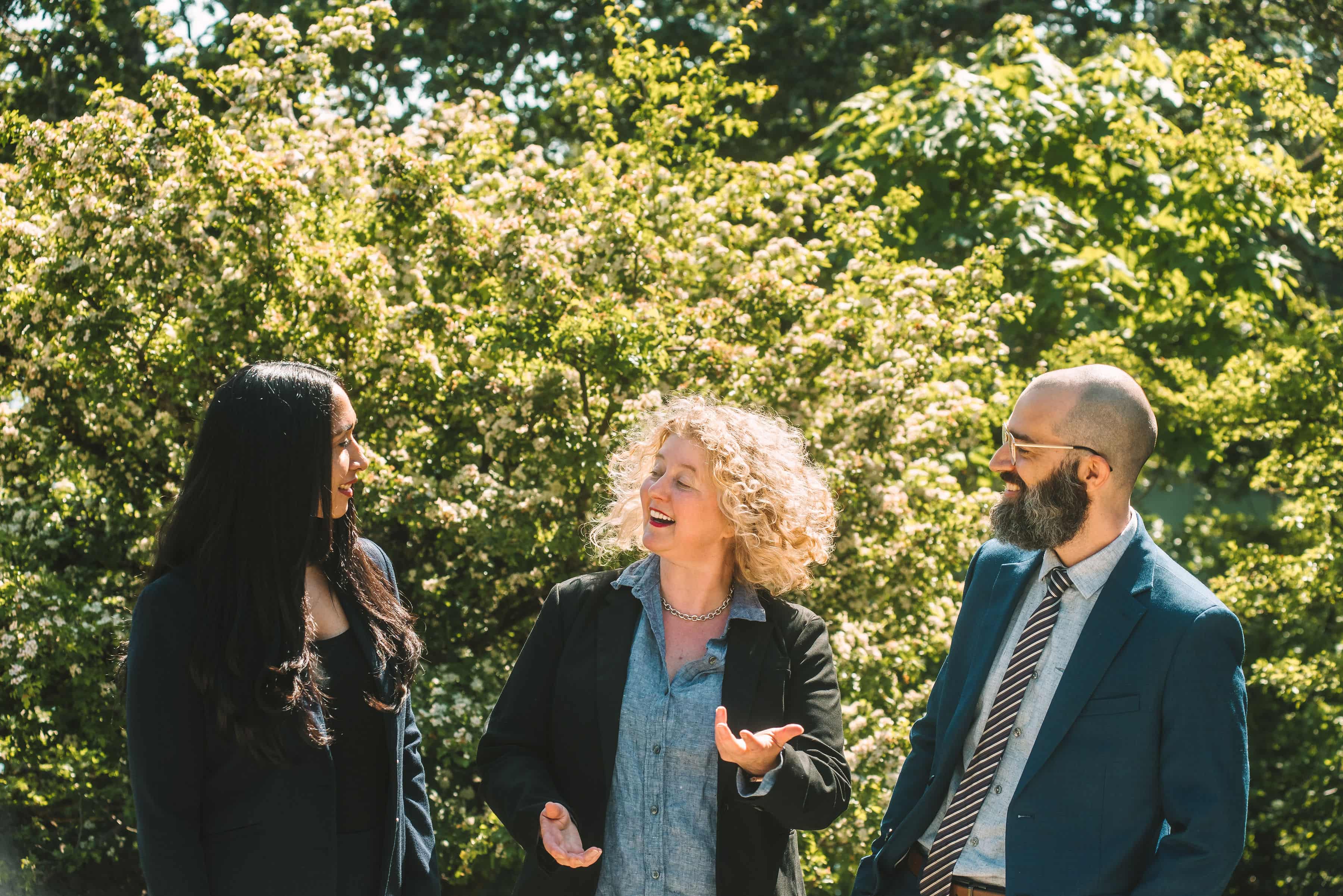 three divorce lawyers conversing in nature three divorce lawyers conversing in nature