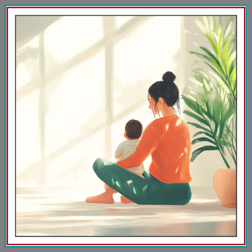 A soft illustrated image of a mother sitting cross-legged on a sunlit floor holding her baby, surrounded by warm light and greenery, representing the hopeful outcome of IVF and fertility law support in BC. A soft illustrated image of a mother sitting cross-legged on a sunlit floor holding her baby, surrounded by warm light and greenery, representing the hopeful outcome of IVF and fertility law support in BC.