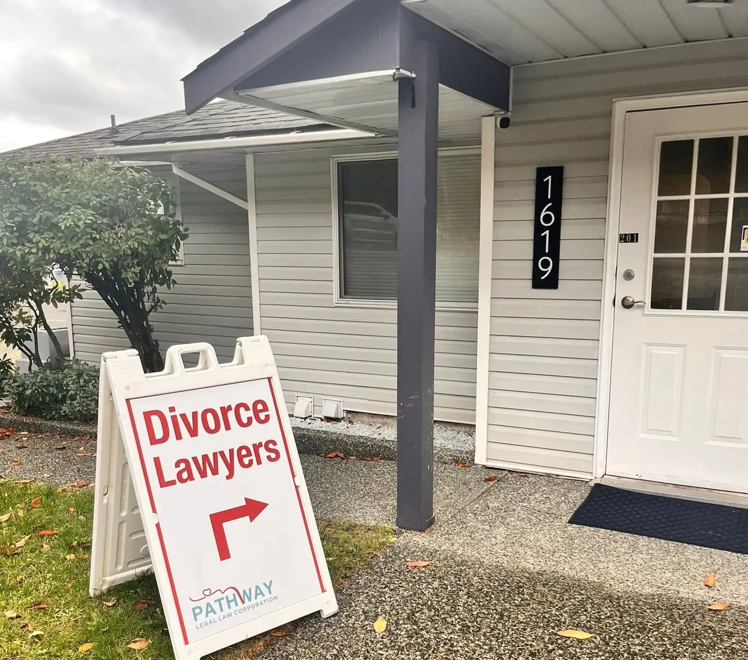 Pathway Legal signage outside Nanaimo meeting place for family law consultancies