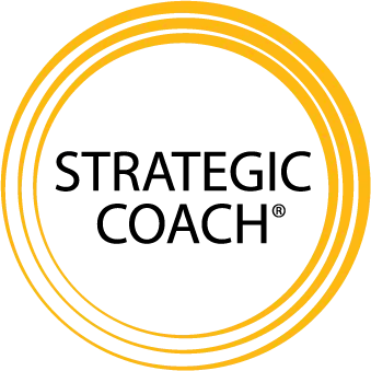 Strategic Coach logo featuring three overlapping golden-yellow rings forming a hand-drawn-style circular design on a transparent background.