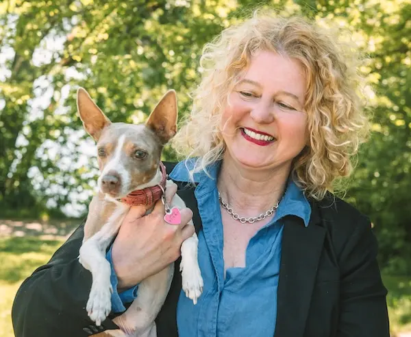 Val Hemminger, founder of Pathway Legal Family Law in BC with our mascot, Inu.
