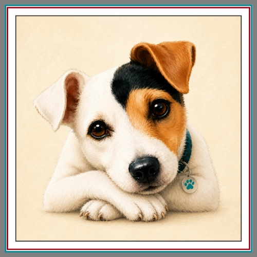 Journey resting with crossed paws, gazing warmly at the camera with soft expressive eyes.