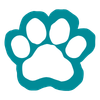 A teal-coloured paw print.